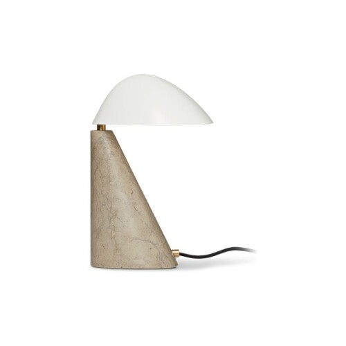 Fredericia Fellow Lamp har en bas i kalksten samt skärm i vitlackerat stål.