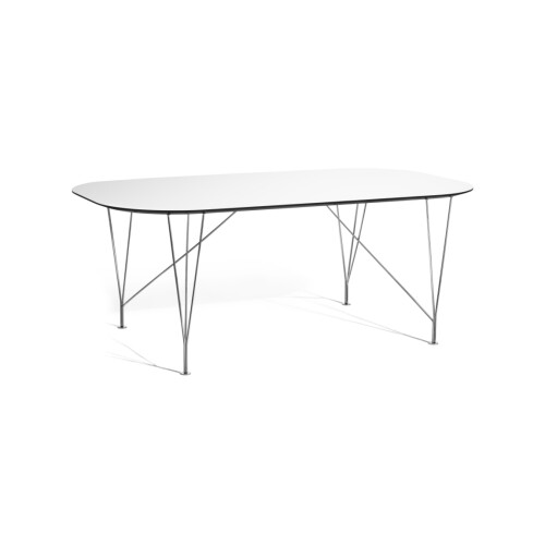 DUX Inter Café matbord finns i vit eller svart nanolaminat samt kromat eller svart metallstativ.