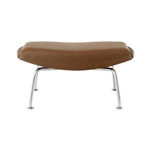 Fredericia Wegner Ox Ottoman pall i läder och krom tillhörande Ox Chair.