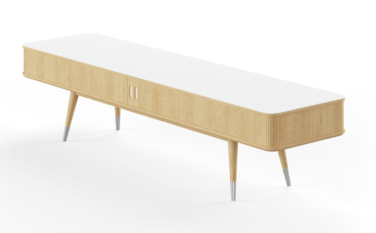 Naver AK 2720 TV-bänk Naver AK 2720 TV-bänk är tillverkad av stomme i massiv ek med toppskiva i Corian®