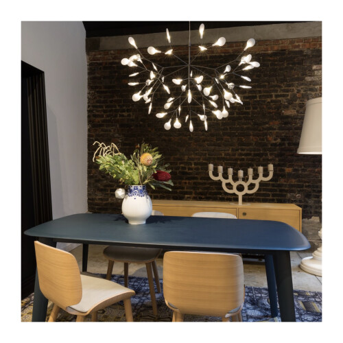 Heracleum takkrona i miljöbild. Luftig lampa liknande en blomkvist där bladen lyser.