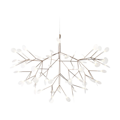 Heracleum takkrona i koppar. Luftig lampa liknande en blomkvist där bladen lyser.
